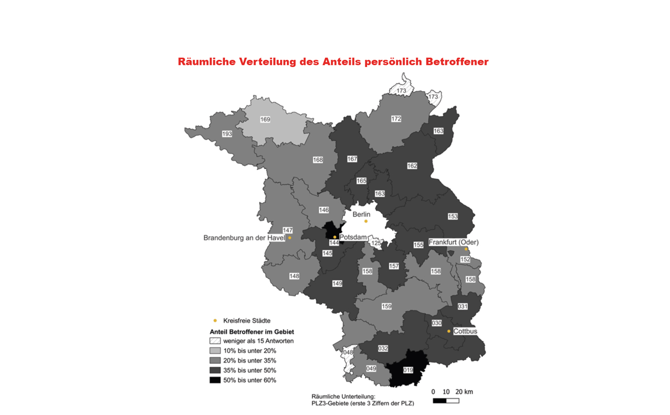 Bild: Kommunalstudie Brandenburg - Balkendiagramm Abbildung 5 - Räumliche Verteilung des Anteils persönlich Betroffener