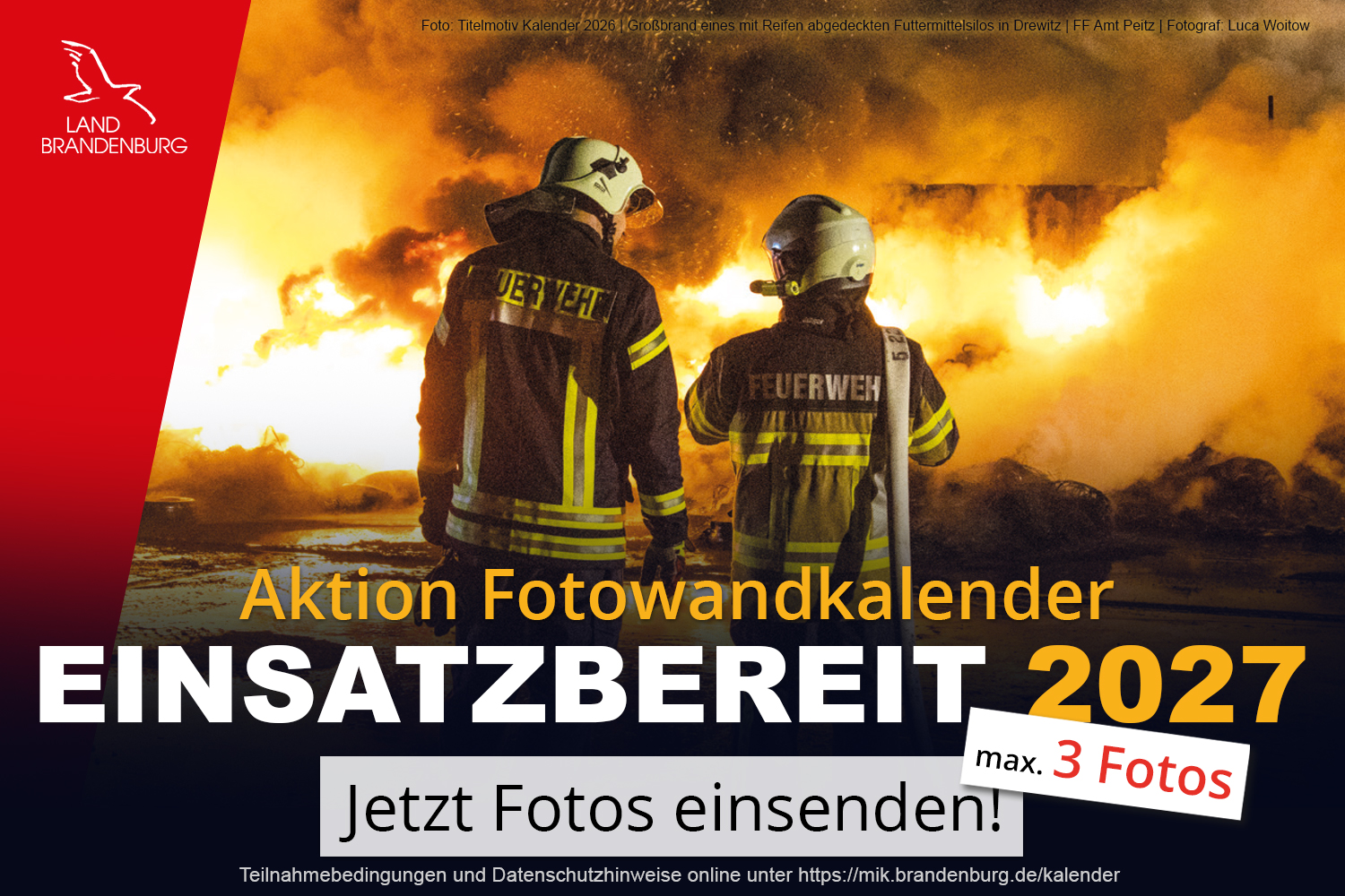 Grafik mit Kalendertitelbild 2026 und Aufruf zur Aktion Fotowandkalender 2024