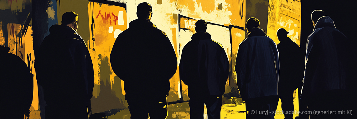 Bild: Gruppe Jugendlicher steht vor einem Gebäude - Bild von LucyJ - stock.adobe.com (generiert mit KI)