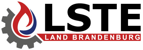 Linkbanner mit dem Logo der LSTE bestehend aus einem halben Zahnrad und einer darin befindlichen Flamme sowie der Aufschrift LSTE Land Brandenburg