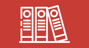 Banner mit roten Hintergrund und drei weißen Aktenordnern