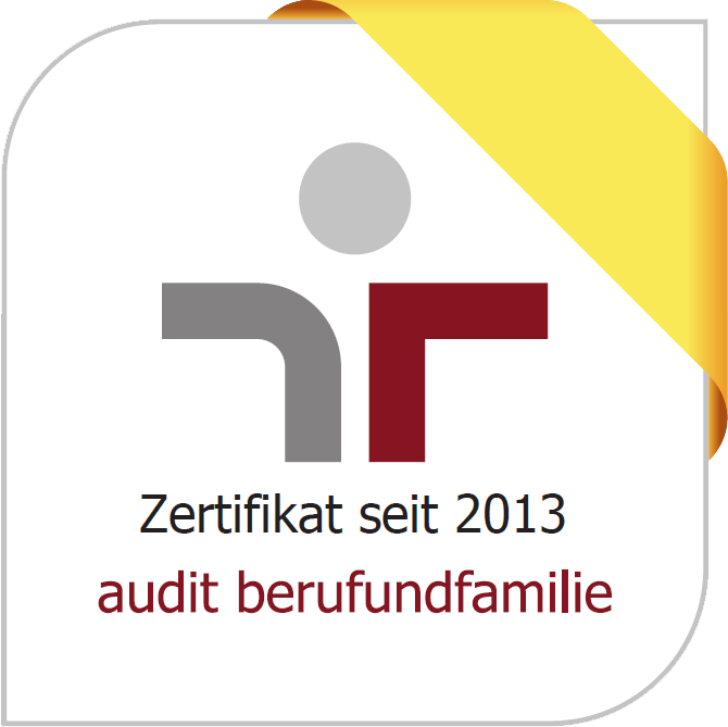 Zertifikatslogo audit beruf und familie mit einem goldenen Band