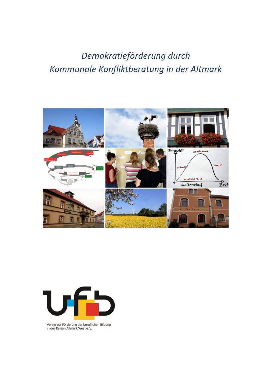 Bild vergrößern (Bild: Vorschaubild der Titelseite der Broschüre Demokratieförderung durch Konkfliktberatung in der Altmark)