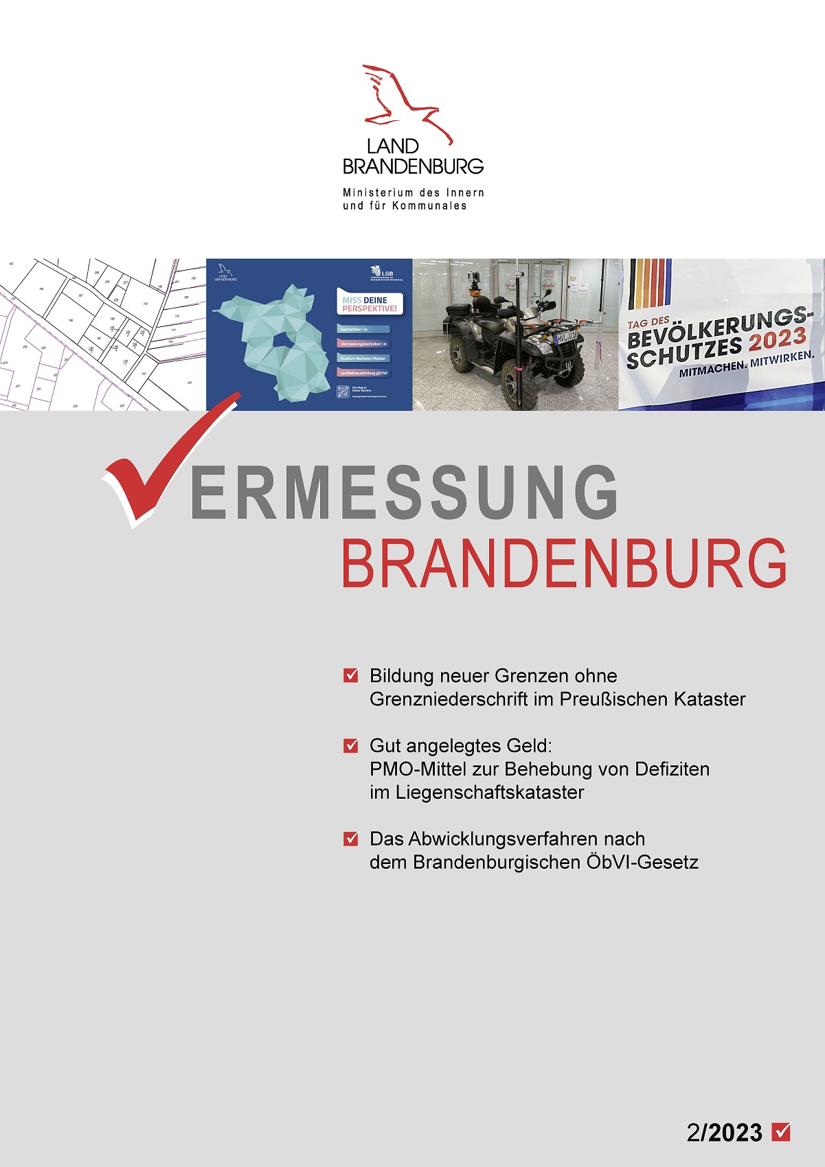 Titelseite der Fachzeitschrift Vermessung Brandenburg 02/2023