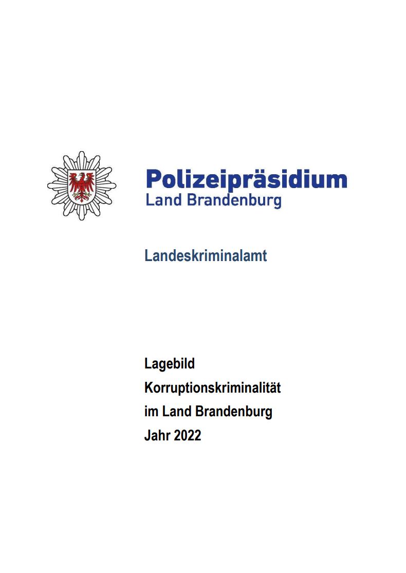 Bild vergrößern (Bild: Vorschaubild der Titelseite des Lagebildes Korruptionskriminalität 2022)