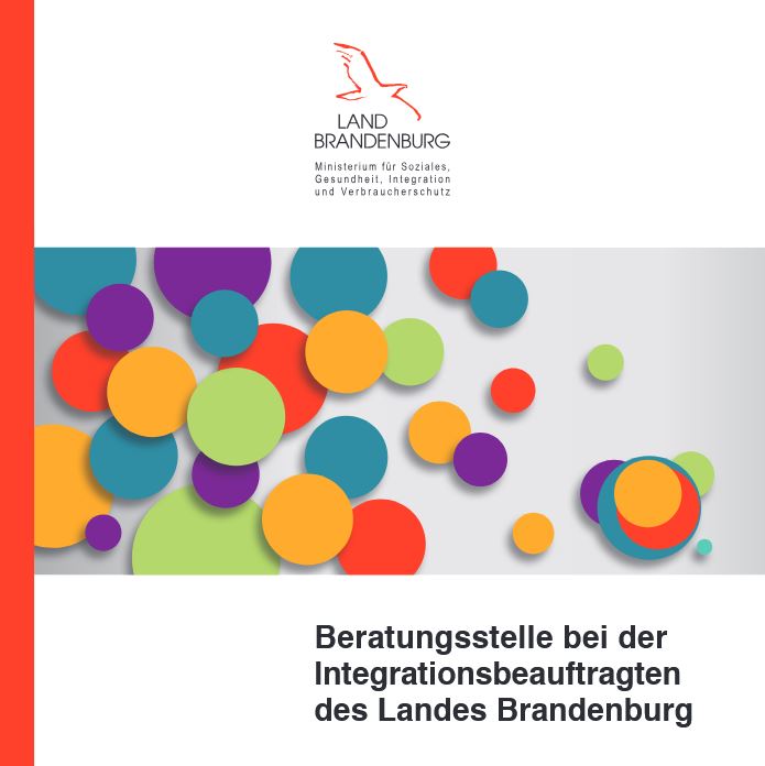 Titelbild der Broschüre der Beratungsstelle der Integrationsbeauftragten mit bunten ineinander verlaufenden Kreisen