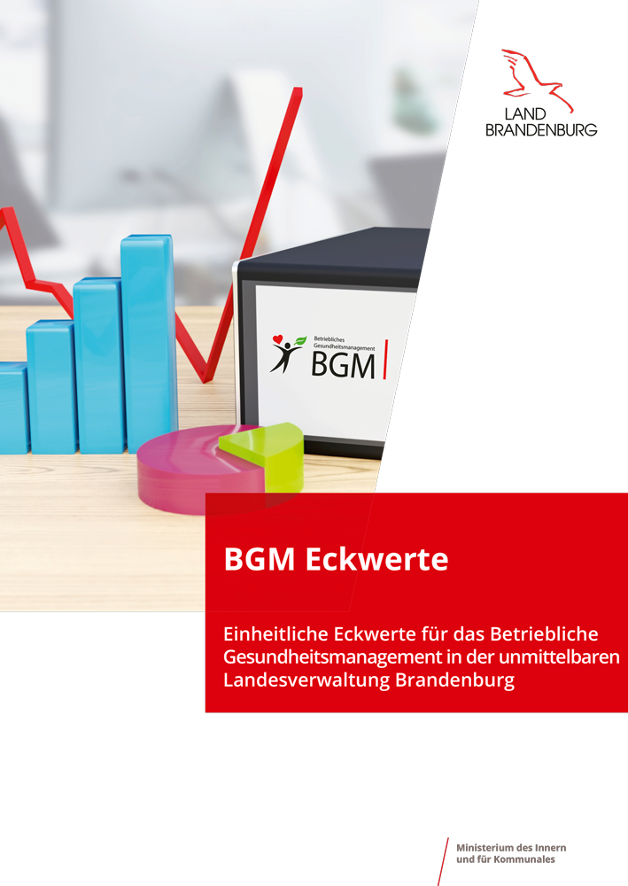 Bild vergrößern (Bild: Cover BGM Eckwerte: Wort-Bild-Marke Land Brandenburg, Titelfoto mit Aktenordner und Statistiken und Schriftzug BGM Eckwerte )