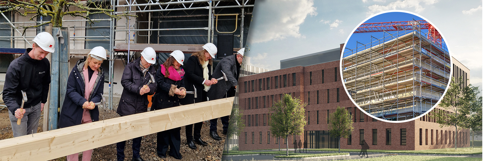 Staatssekretär Stolper und weitere Teilnehmende auf dem Richtfest am Neubau des Unicampus in Golm