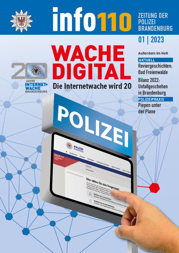 Bild vergrößern (Bild: Vorschaubild der Titelseite der Polizei-Zeitschrift info 110 Ausgabe Nr. 1/2023)
