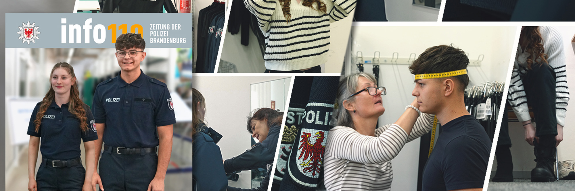 Polizeizeitschrift info 110 mit Bildern von der Ausstattung der Polizeianwärter