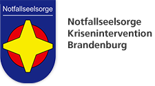 Logo der Notfallseelsorge und Krisenintervention in Wappenformat mit einem gelben Stern auf rotem Kreis und der Aufschrift Notfallseelsorge